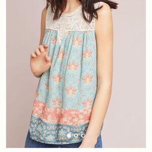 Anthropologie Maeve Teal Boho Crochet Lace top -- S‎
